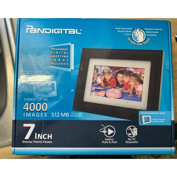 Pandigital Digital Photo Frame 4000 Images 512 MB Remote 7" LCD Screen PI7056AWB - Picture 1 of 7
